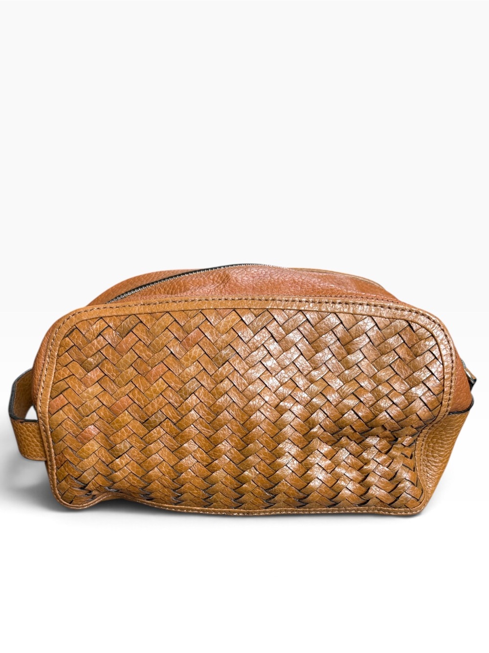 Cole Haan Tan Woven Leather Toiletry Bag Travel 10”